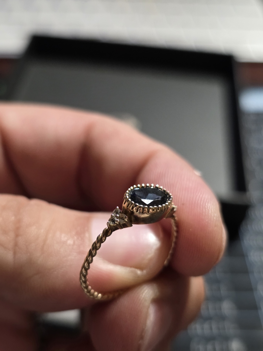 Delicate Blue Stone Twisted Band Ring